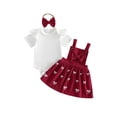 thumbnail image 1 of BemeyourBBs Newborn Baby Girls Spring Summer Fall Clothes Cute Infant Baby Girls 3 Piece Outfit Ribbed Short Sleeve Romper with Bow Print Suspender Skirt Overalls Dress Set, 1 of 9