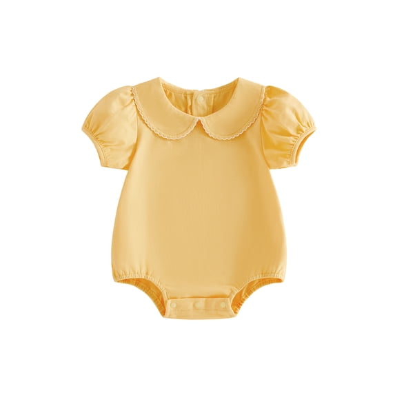 BemeyourBBs Newborn Baby Girls Summer Clothes Bubble Romper Outfit Puff Short Sleeve Peter Pan Doll Collar Bodysuit Jumpsuit Playsuit