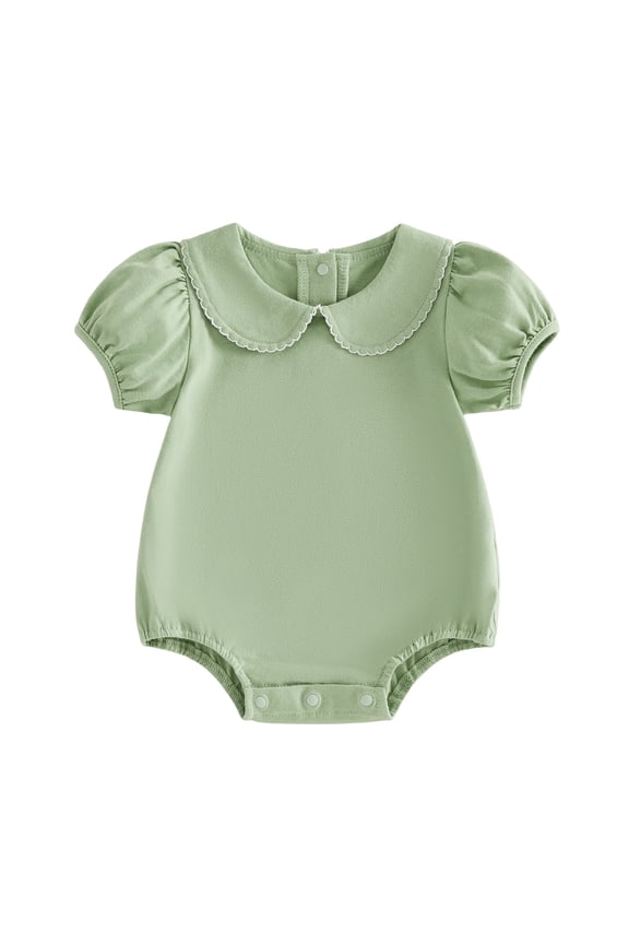 Newborn Baby Girls Summer Clothes Bubble Romper Outfit Puff Short Sleeve Peter Pan Doll Collar Bodysuit Jumpsuit Playsuit