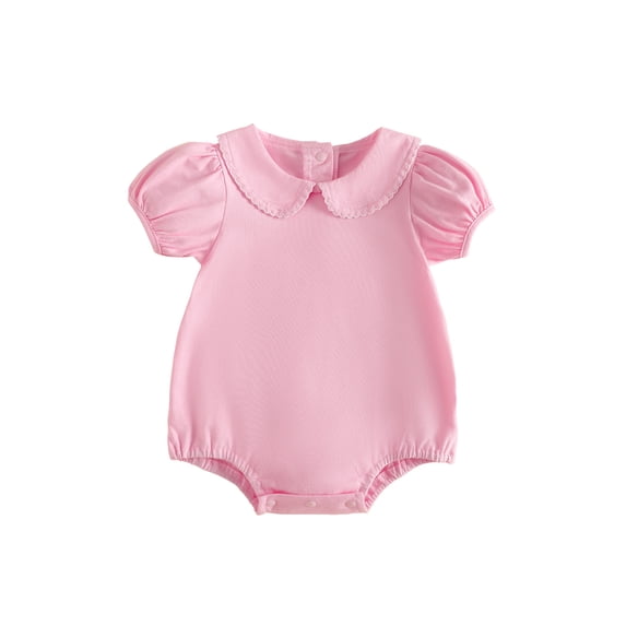 BemeyourBBs Newborn Baby Girls Summer Clothes Bubble Romper Outfit Puff Short Sleeve Peter Pan Doll Collar Bodysuit Jumpsuit Playsuit