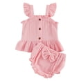 thumbnail image 1 of BemeyourBBs Newborn Baby Girls Summer Clothes Cute Infant Baby Girl 2 Piece Outfits Adorable Solid Color Flying Short Sleeve Button Down Ruffle Tank Tops and Shorts Set, 1 of 9