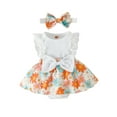 thumbnail image 1 of BemeyourBBs Newborn Baby Girls Summer Clothes Cute Infant Baby Girls Romper Dress Rib Knit Flower Print Lace Sleeveless Front Bowknot Princess Dress Headband, 1 of 7