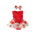 thumbnail image 1 of BemeyourBBs Newborn Baby Girls Summer Clothes Cute Infant Baby Girls Romper Dress Rib Knit Flower Print Lace Sleeveless Front Bowknot Princess Dress Headband, 1 of 7