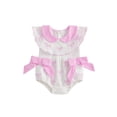 thumbnail image 1 of BemeyourBBs Newborn Baby Girls Summer Clothes Infant Bubble Romper Cute Bow Embroidery Sleeveless Ruffled Doll Collar Front Bow Jumpsuit Bodysuit Playsuit, 1 of 9