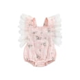thumbnail image 1 of BemeyourBBs Newborn Baby Girls Summer Clothes Outfit Infant Baby Girl Bubble Romper Lace Flying Sleeve One Piece Floral Bodysuit Backless Playsuit Sumsuit, 1 of 8