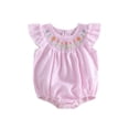 thumbnail image 1 of BemeyourBBs Newborn Baby Girls Summer Clothes Plaid Gingham Smocked Bubble Rompers Flower Embroidery Round Neck Fly Sleeve Infant Bodysuits Jumpsuits, 1 of 9