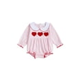 thumbnail image 1 of BemeyourBBs Newborn Baby Girls Valentines Day Outfits Bubble Romper Stripe Heart Embroidery Long Sleeve Peter Pan Collar Bodysuit Spring Clothes, 1 of 9