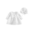thumbnail image 1 of BemeyourBBs Newborn Baby Girls White Tulle Tutu Dress Blessing Baptism Day Outfits Baby Christening Clothes Floral Embroidery Long Sleeve Front Bow Princess Party Dress with Hat, 1 of 9