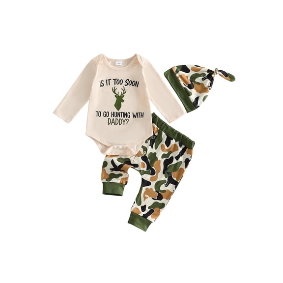 BemeyourBBs Newborn Baby Hunting Deer Clothes Baby Boy Girl Camo Outfits Camouflage Clothing Deer Long Sleeve Romper Jungle Camo Pants Set Hat 3 Piece Spring Fall Winter Outfit