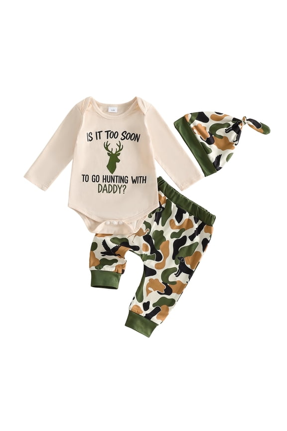 Newborn Baby Hunting Deer Clothes Baby Boy Girl Camo Outfits Camouflage Clothing Deer Long Sleeve Romper Jungle Camo Pants Set Hat 3 Piece Spring Fall Winter Outfit