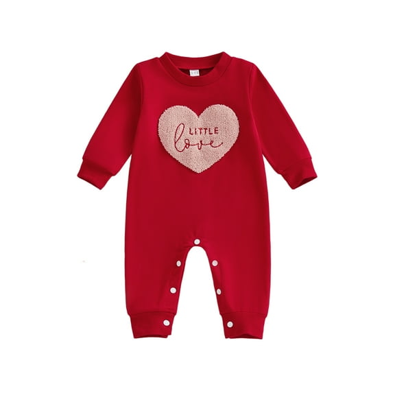 BemeyourBBs Newborn Baby Valentines Day Outfit Heart Embroidery Romper Casual Long Sleeve Round Neck Jumpsuit Cute Infant Spring Clothes
