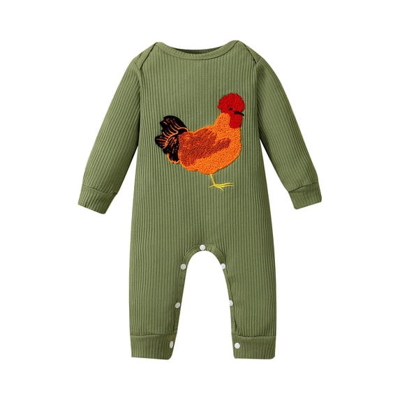 BemeyourBBs Newborn Boy Girl Chicken Outfits Overalls Rib Knit Romper One Piece Long Sleeve Farm Rooster Jumpsuit Bodysuit Infant Spring Fall Winter Clothes