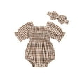 thumbnail image 1 of BemeyourBBs Newborn Girl Outfit, Short Sleeve Plaid Bodysuit with Bowknot Headband, 1 of 5