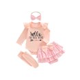 thumbnail image 1 of BemeyourBBs Newborn Hello I'm New Here Baby Girl Coming Home Outfits Letter Print Long Sleeve Romper Ruffle Shorts Skirt Headband Long Socks Set 4Pcs Spring Fall Winter Clothes, 1 of 9
