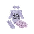 thumbnail image 1 of BemeyourBBs Newborn Hello I'm New Here Baby Girl Coming Home Outfits Letter Print Long Sleeve Romper Ruffle Shorts Skirt Headband Long Socks Set 4Pcs Spring Fall Winter Clothes, 1 of 9