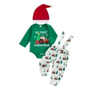 BemeyourBBs Newborn My First Christmas Baby Boy Christmas Outfits Long Sleeve Romper with Suspender Pants Hat Set