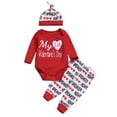 thumbnail image 1 of BemeyourBBs Newborn My First Valentines Day Outfit Baby Boy Outfits Letter Romper Excavator Pants Set Hat Cute Infant Spring Clothes, 1 of 9