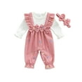thumbnail image 1 of BemeyourBBs Newborn Newborn Baby Girl Spring Fall Winter Clothes Long Sleeve Romper One Piece Floral Strawberry Print Fake Two Pieces Patchwork Jumpsuit Headband Cute Infant Outfits, 1 of 9