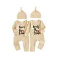 thumbnail image 1 of BemeyourBBs Newborn Twins Matching Outfits for Baby Boy Girl Twice The Love Half The Sleep Romper Long Sleeve Jumpsuit Hat 2Piece Come Home Outfit Spring Fall Winter Clothes Set, 1 of 9