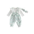 thumbnail image 1 of BemeyourBBs Newbron Baby Girl Golf Outfit Romper Infant Girls Spring Fall Winter Clothes Long Sleeve Golf Cart Print False Two-piece Patchwork Jumpsuit with Headband, 1 of 9