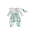 thumbnail image 1 of BemeyourBBs Newbron Baby Girl Golf Outfit Romper Infant Girls Spring Fall Winter Clothes Long Sleeve Golf Cart Print False Two-piece Patchwork Jumpsuit with Headband, 1 of 9