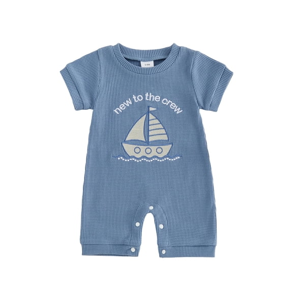 BemeyourBBs Preemie Baby Boys Summer Clothes Baby Boy Newborn Hospital Going Home Outfit Waffled Romper I'm New Here Letter Embroidery Short Sleeve Jumpsuit Playsuit Shorts