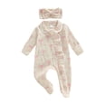 thumbnail image 1 of BemeyourBBs Preemie Baby Girl Spring Summer Fall Winter Clothes Baby Girl Newborn Hospital Going Home Outfit Ruffled Footed Romper Collar Long Sleeve Bow Zipper Footie Jumpsuit with Headband, 1 of 9