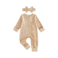 thumbnail image 1 of BemeyourBBs Preemie Baby Girl Spring Summer Fall Winter Clothes Baby Girl Newborn Hospital Going Home Outfit Ruffled Ribbed Romper Long Sleeve Floral Zipper Jumpsuit with Bowknot Headband, 1 of 9