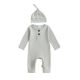 thumbnail image 1 of BemeyourBBs Preemie Newborn Going Home Outfit Baby Boy Girl Ribbed Knit Romper Hat Set Long Sleeve Button One Piece Jumpsuit Spring Fall Winter Sleepers Clothes, 1 of 9