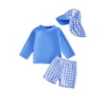 thumbnail image 1 of BemeyourBBs Toddler Baby Boy 2 Piece Swimsuit with Sun Hat Infant Boys Bathing Suit Swimwear UPF 50+ Long Sleeve Rash Guard Swiming Tops and Plaid Swim Trunks Shorts Set Summer Pool Beachwear, 1 of 9