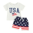 thumbnail image 1 of BemeyourBBs Toddler Baby Boy 4th of July Outfit Summer Patriot Fourth of July Clothes USA Letters Printed Short Sleeve T-Shirt Star Striped Shorts Set 2Pcs Independence Day Clothing, 1 of 9