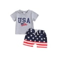 thumbnail image 1 of BemeyourBBs Toddler Baby Boy 4th of July Outfit Summer Patriot Fourth of July Clothes USA Letters Printed Short Sleeve T-Shirt Star Striped Shorts Set 2Pcs Independence Day Clothing, 1 of 9
