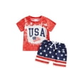 thumbnail image 1 of BemeyourBBs Toddler Baby Boy 4th of July Outfit Summer Patriot Fourth of July Clothes USA Letters Printed Short Sleeve T-Shirt Star Striped Shorts Set 2Pcs Independence Day Clothing, 1 of 9