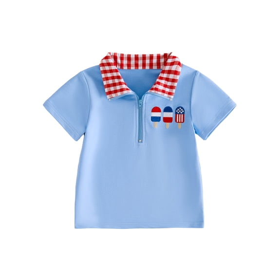 BemeyourBBs Toddler Baby Boy 4th of July Shirts Patriot Independence Day Summer T Shirt Clothes Ice Cream Embroidery Short Sleeve Turn Down Collar Half Zipper Pullover Shirt Tops