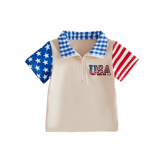 BemeyourBBs Toddler Baby Boy 4th of July Shirts Patriot Independence Day Summer T Shirt Clothes Ice Cream Embroidery Short Sleeve Turn Down Collar Half Zipper Pullover Shirt Tops