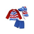 thumbnail image 1 of BemeyourBBs Toddler Baby Boy 4th of July Swimsuit with Sun Hat Newborn Infant Boy Bathing Suit Long Sleeve Rash Guard Swimwear Summer Beachwear Stars Print Zipper Top with Swimming Trunks Shorts Set, 1 of 9