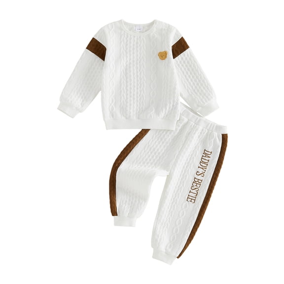 BemeyourBBs Toddler Baby Boy Big Brother Daddy's Bestie Outfit Baby Boys Spring Fall Winter Clothes Bear Embroidered Long Sleeve Romper and Side Striped Pants 2 Piece Set