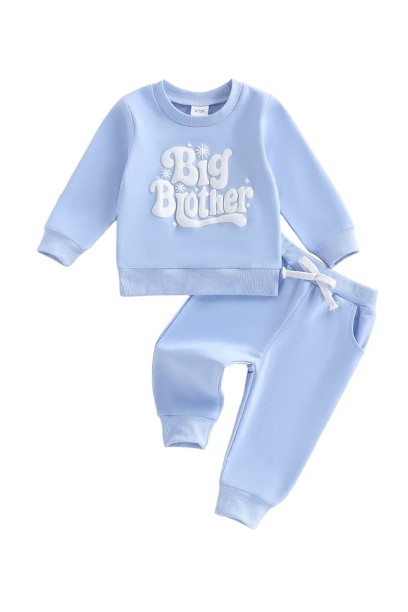 Toddler Baby Boy Big Brother Little Brother Matching Outfits Fall Winter Spring Clothes Letter Print Crew Neck Long Sleeve Sweatshirt Jogger Pants 2 Pcs Set