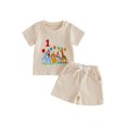 thumbnail image 1 of BemeyourBBs Toddler Baby Boy Birthday Outfit 1 2 3 Years Birthday Summer Clothes Short Sleeve Zoo Animal Embroidery Waffled T-Shirt and Pockets Shorts Set Toddler Summer 2 Pieces Outfit, 1 of 9
