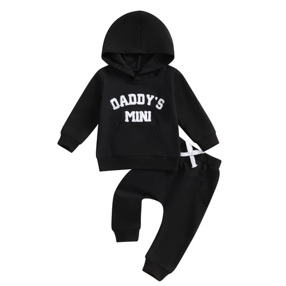 BemeyourBBs Toddler Baby Boy Daddy's Mini Outfits Letter Embroidery Long Sleeve Hoodie Sweatshirt Sweatpants Jogger Pants Set 2 Piece Sweatsuit Spring Fall Winter Clothes
