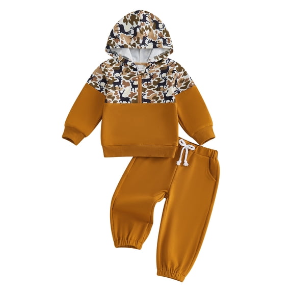 BemeyourBBs Toddler Baby Boy Deer Hunting Outfit Baby Boys Fall Winter Clothes Camouflage Print Hooded Half Zipper Long Sleeve Sweatshirt and Elastic Waist Pockets Joggers Pants Set