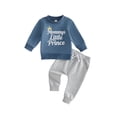 thumbnail image 1 of BemeyourBBs Toddler Baby Boy Fall Winter Clothes Infant Baby Boys Outfits Mommy's Little Prince Letters Crown Printed Long Sleeve Crewneck Sweatshirt Elastic Waist Jogger Pants Set, 1 of 9