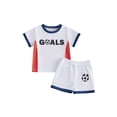 thumbnail image 1 of BemeyourBBs Toddler Baby Boy Game Day Football Outfit Infant Baby Boys Summer Clothes 6 12 18 24 Months 2 3 4 Years Short Sleeve Soccer Letters Print T Shirt Tops with Shorts 2Pcs Set, 1 of 9