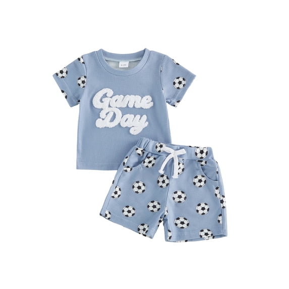 BemeyourBBs Toddler Baby Boy Game Day Football Outfit Infant Baby Boys Summer Clothes 6 12 18 24 Months 2 3 4 Years Short Sleeve Soccer Letters Print T Shirt Tops with Pockets Shorts 2Pcs Set