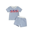 thumbnail image 1 of BemeyourBBs Toddler Baby Boy Girl 4th of July Outfit Infant Baby Independence Day Summer Clothes Waffle Knit Cute American Flag Embroidery Striped Short Sleeve T-Shirt and Shorts Set, 1 of 9