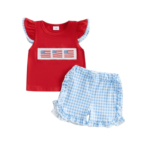 BemeyourBBs Toddler Baby Boy Girl 4th of July Outfit Patriot Fourth of July Summer Independence Day Clothes American Flag Embroidery Short Sleeve T-Shirts with Shorts 2 Pcs Set