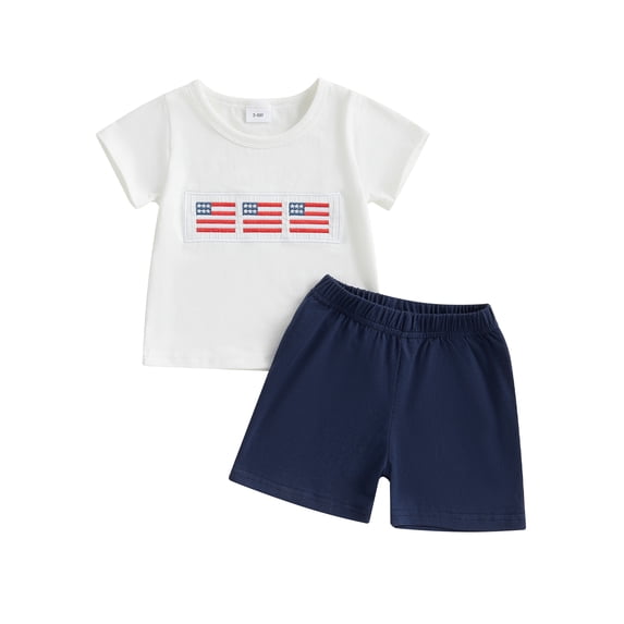 BemeyourBBs Toddler Baby Boy Girl 4th of July Outfit Patriot Fourth of July Summer Independence Day Clothes American Flag Embroidery Short Sleeve T-Shirts with Shorts 2 Pcs Set