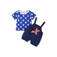 thumbnail image 1 of BemeyourBBs Toddler Baby Boy Girl 4th of July Outfit Patriot Independence Day Outfit Newborn Baby Boys Girls Summer Clothes Short Sleeve Stars Stripe Print T Shirt Tops and Suspender Shorts Set, 1 of 9