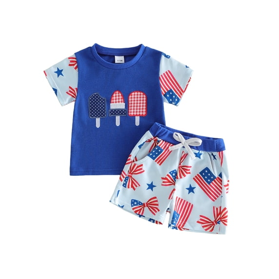 BemeyourBBs Toddler Baby Boy Girl 4th of July Outfit Patriot Independent Day Clothes American Flag Short Sleeve T-shirt and Shorts Set Fourth of July Toddler Baby 2 Piece Summer Outfit