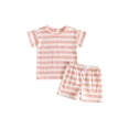 thumbnail image 1 of BemeyourBBs Toddler Baby Boy Girl Baby Summer Clothes Infant Baby Boy Girl 2 Piece Outfit Adorable Striped Short Sleeve T Shirt Tops with Shorts Set Homewear Loungwear, 1 of 9